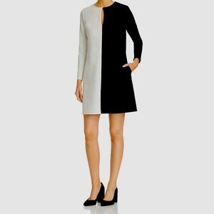 NWT Kenneth Cole Women's White Long Sleeve Colorblock Shift Dress Size Medium